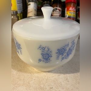 Vintage blue rose milk glass